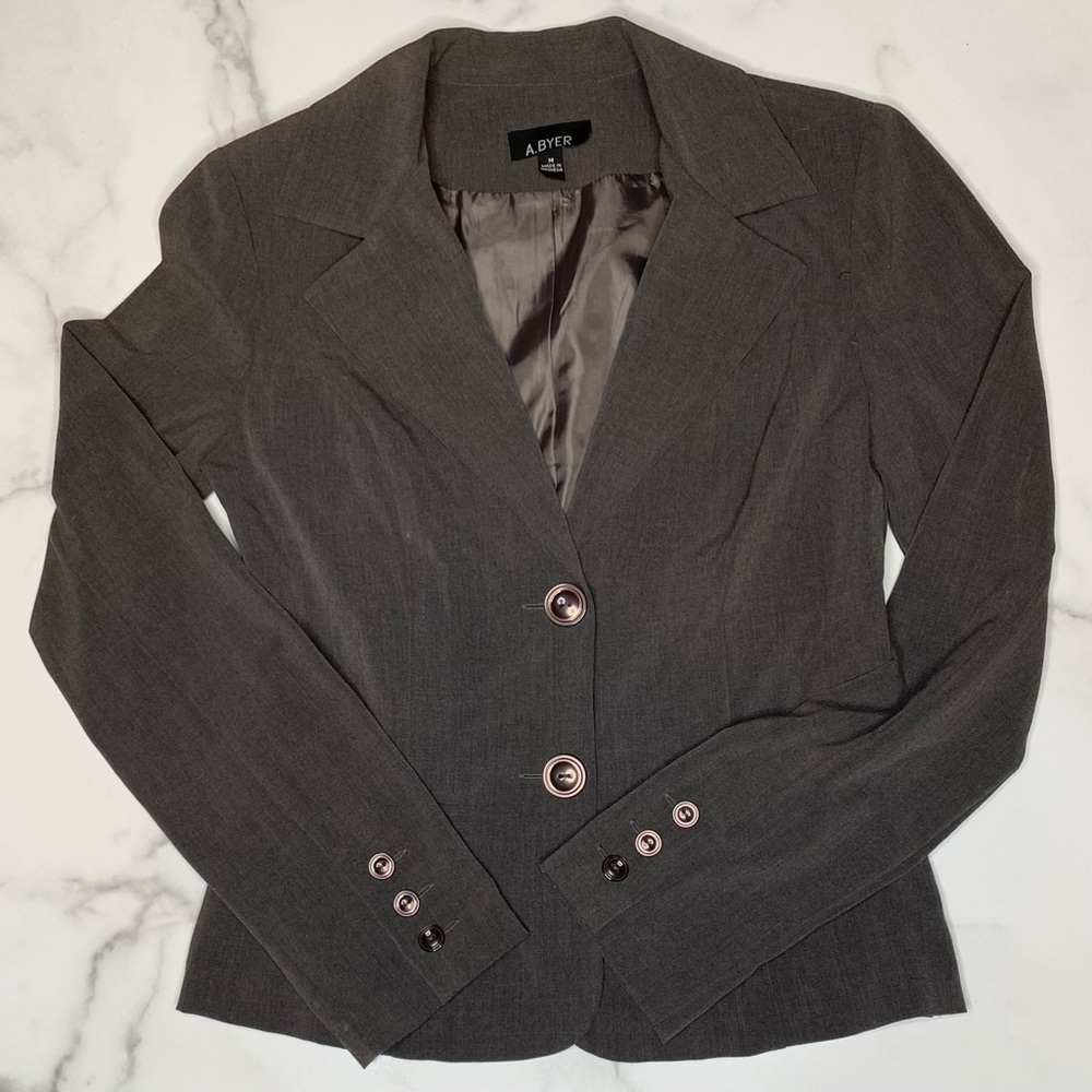 A. Byer Juniors Long Sleeve Blazer Jacket M Gray